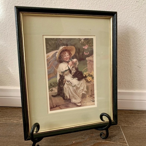 Framed print Girl & Cats 9/11 inch - Picture 1 of 11